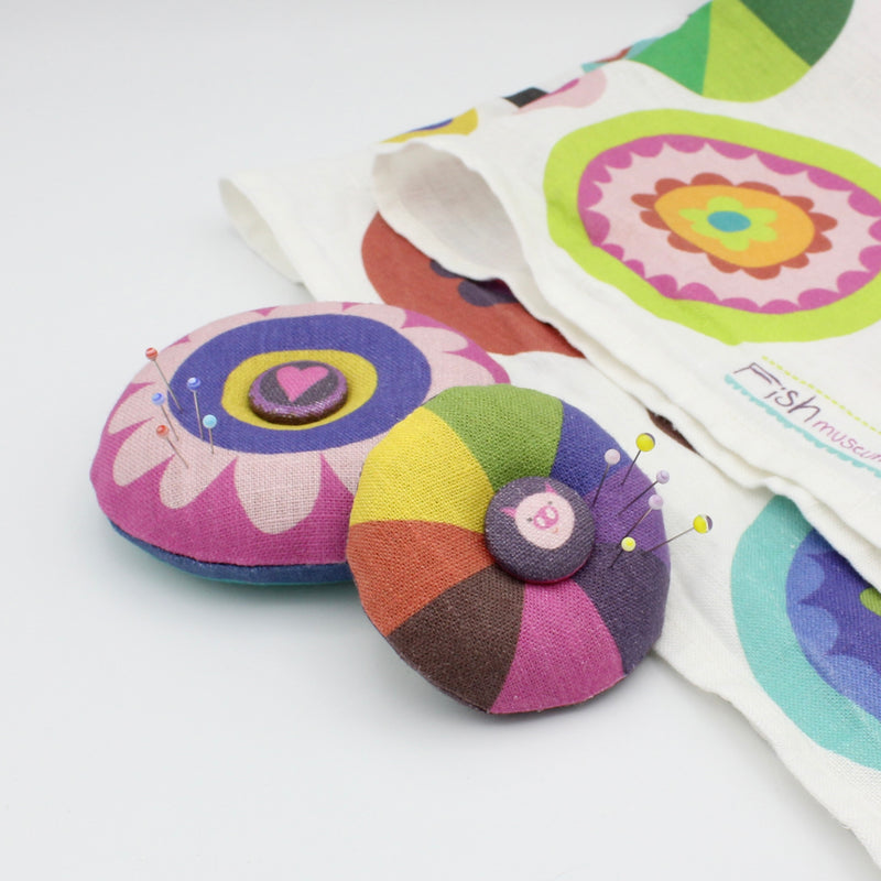 How to Make Pincushions from the Fish Museum and Circus Tea Towel