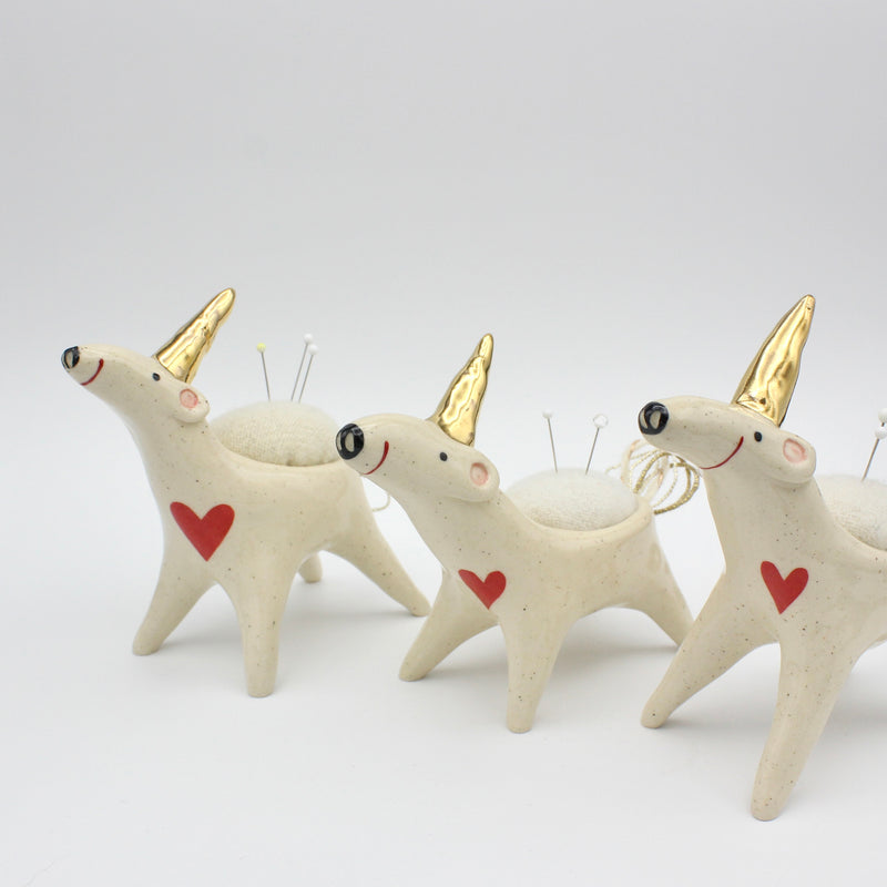 Unicorn Sidekick Pincushion with Gold Luster