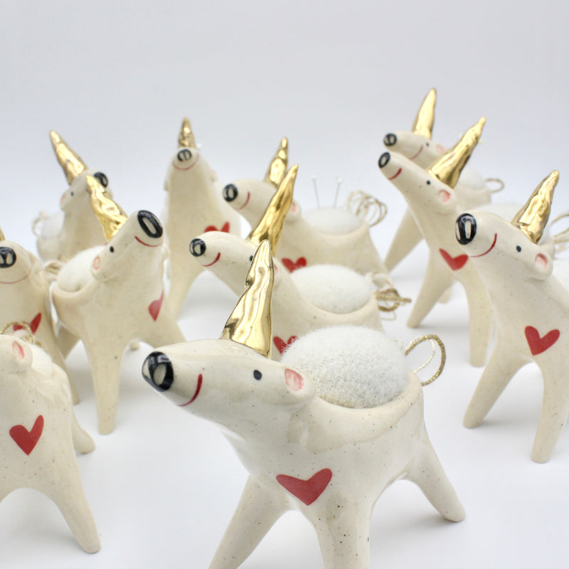 Unicorn Sidekick Pincushion with Gold Luster