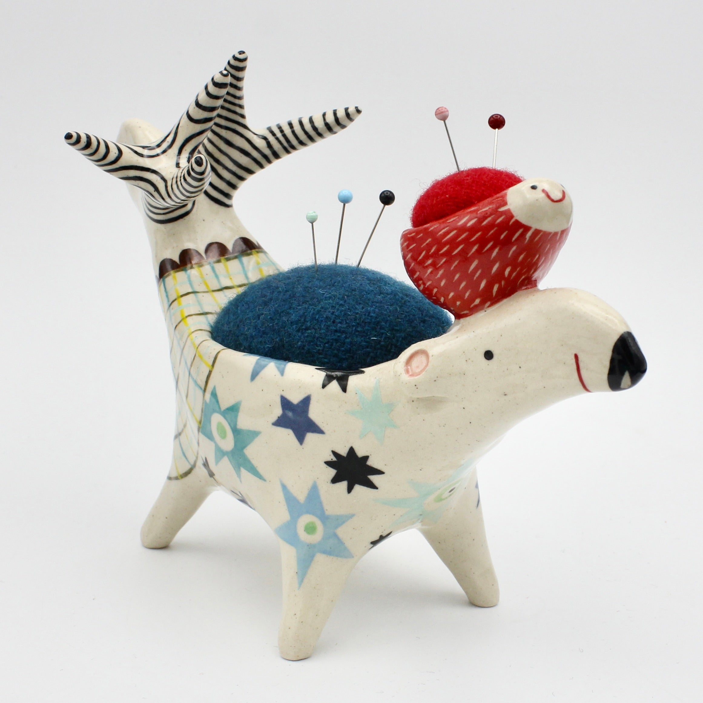 Sidekick Pincushion- Push Me Pull You with Extra Friend