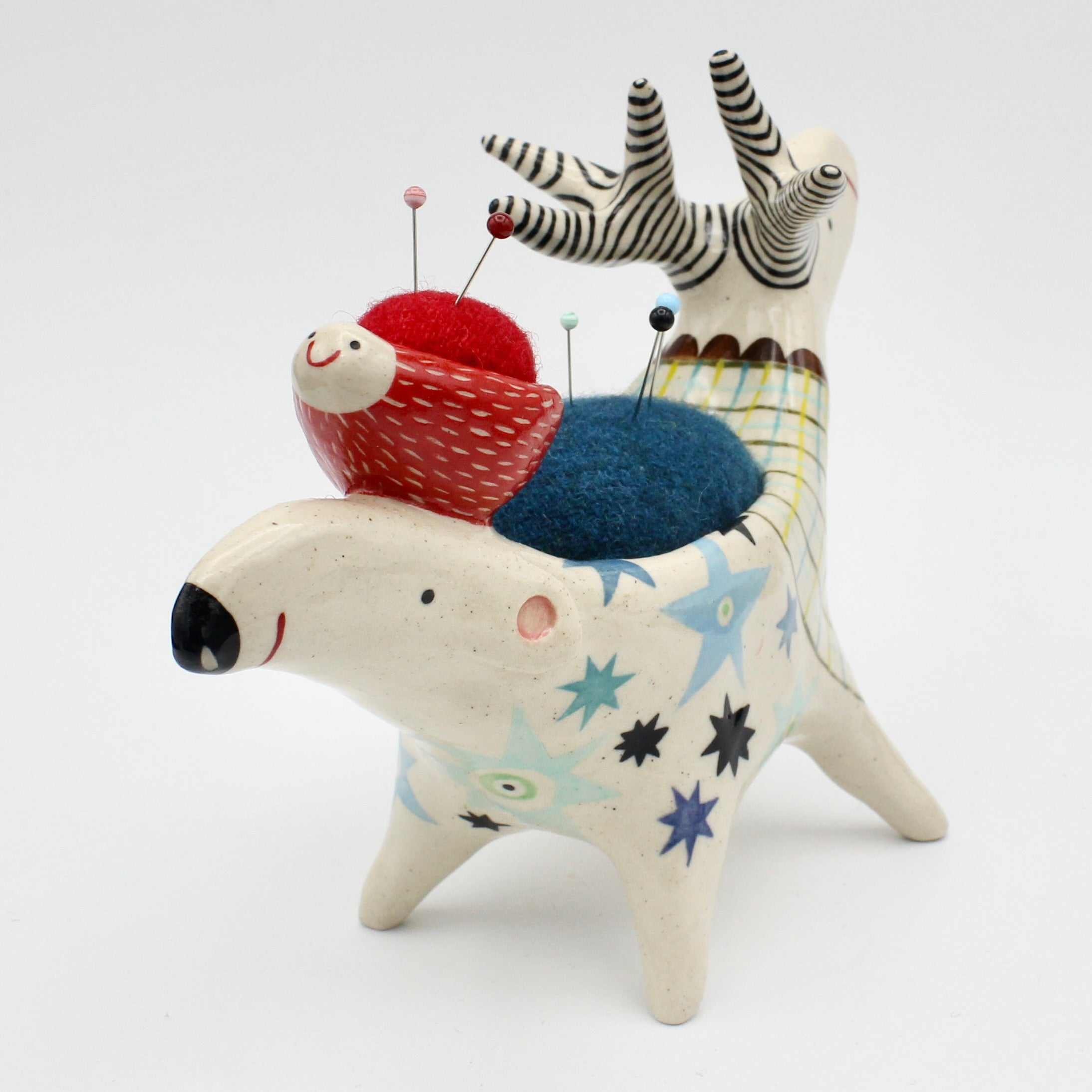 Sidekick Pincushion- Push Me Pull You with Extra Friend