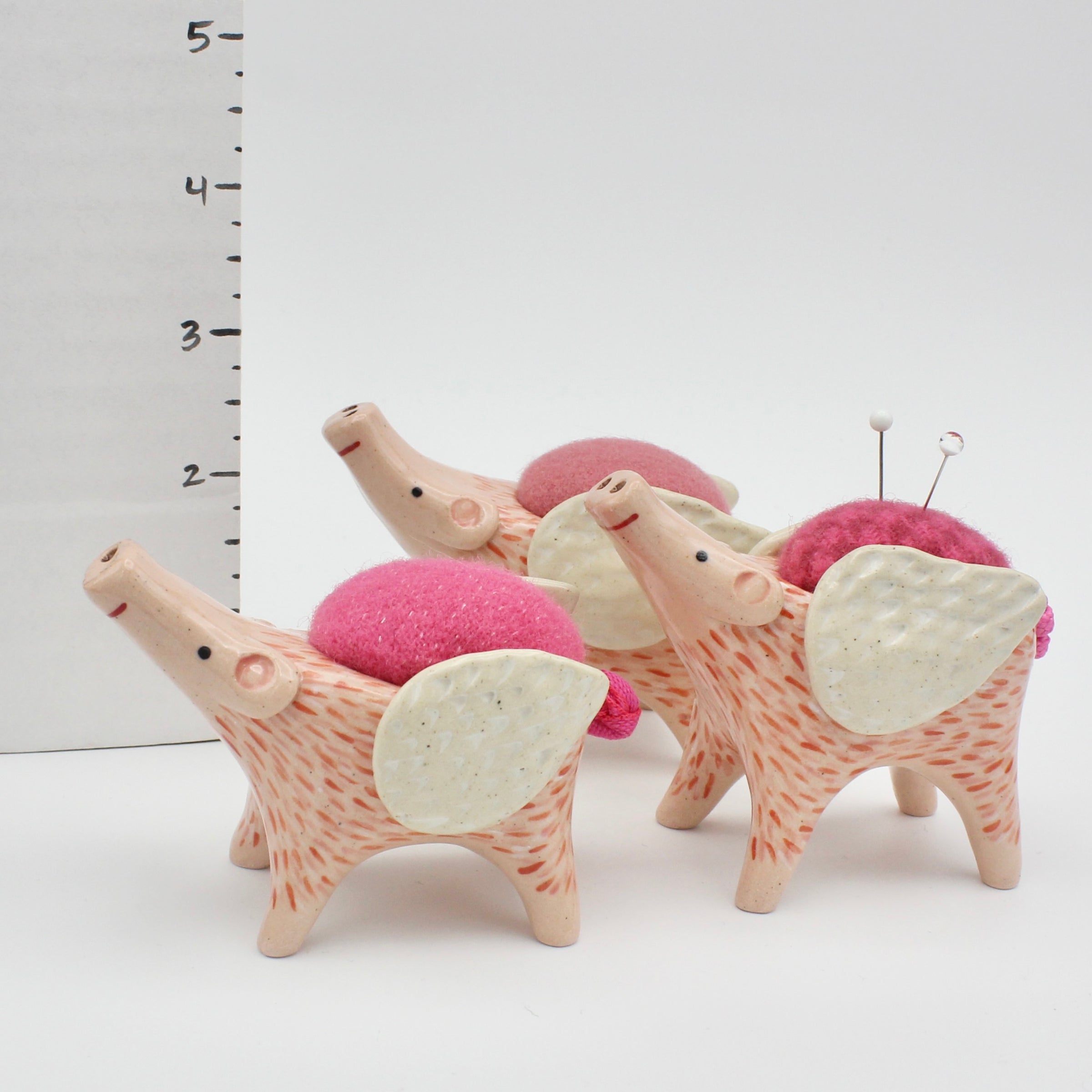 Flying Pig Sidekick Pincushion in Pink and White Clay