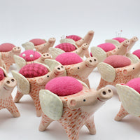 Flying Pig Sidekick Pincushion in Pink and White Clay