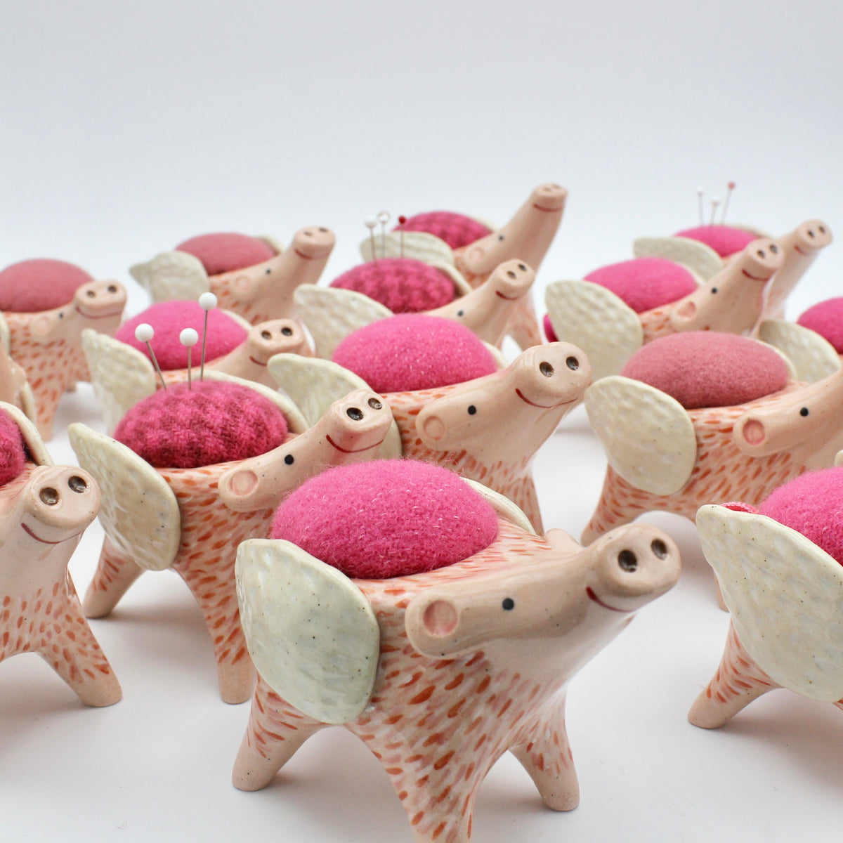 Flying Pig Sidekick Pincushion in Pink and White Clay