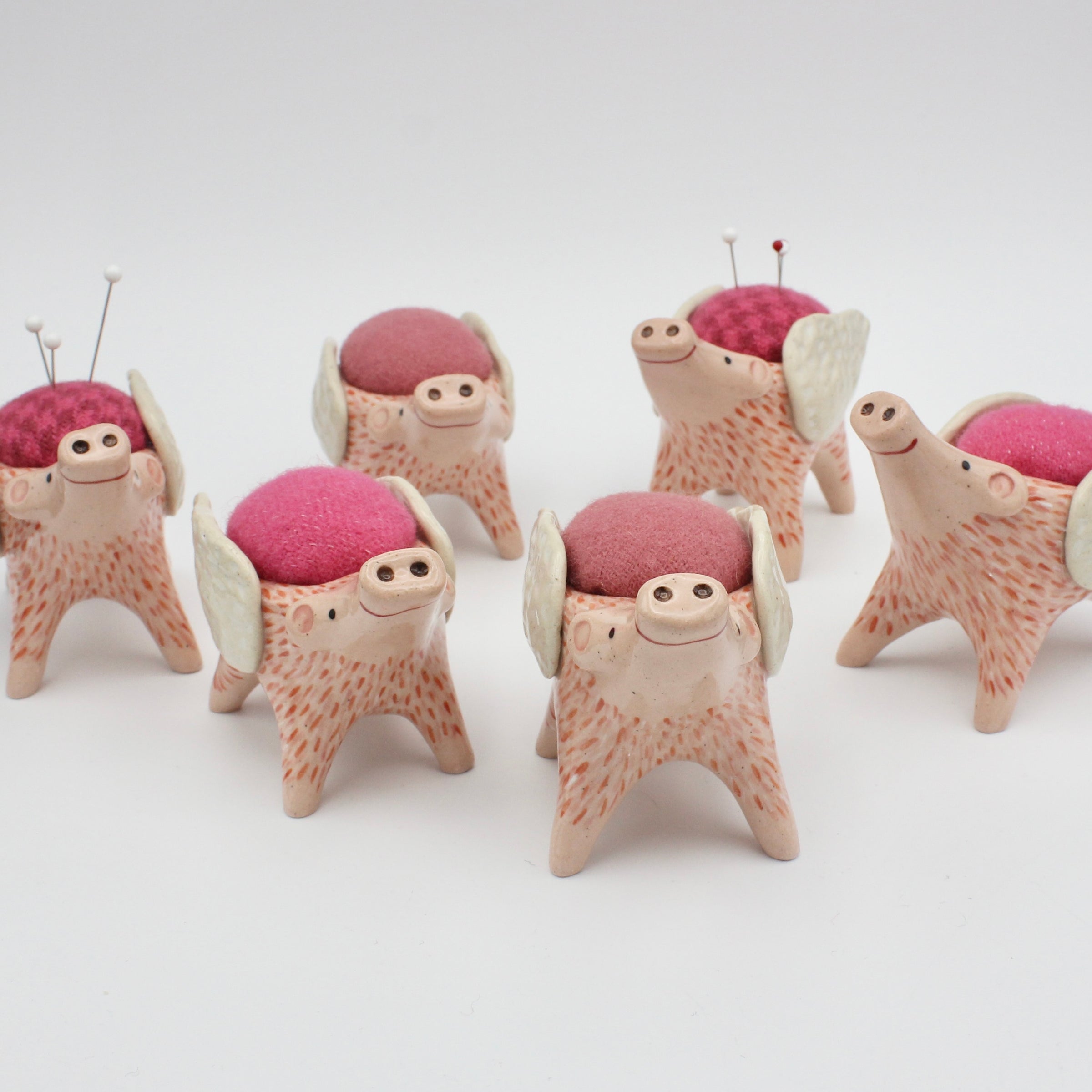 Flying Pig Sidekick Pincushion in Pink and White Clay