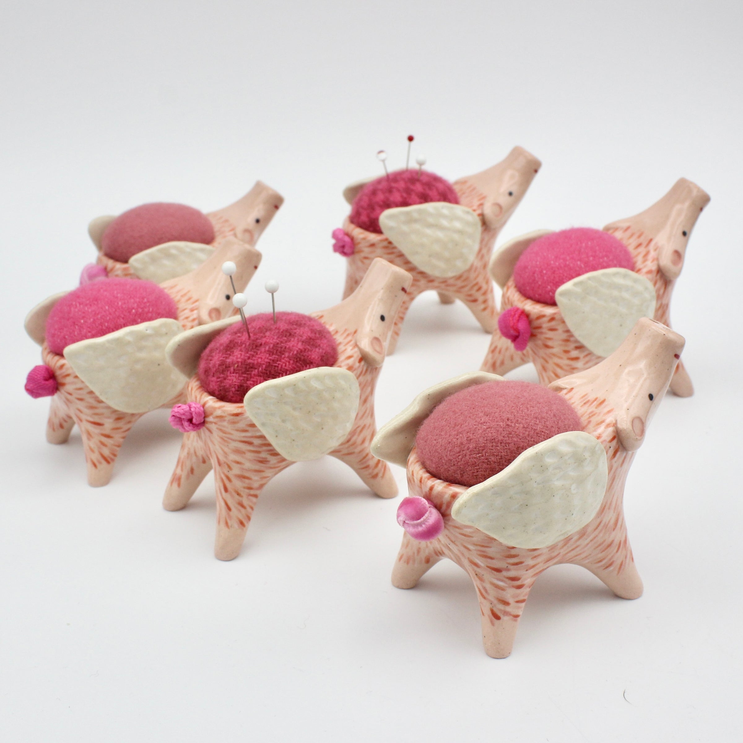 Flying Pig Sidekick Pincushion in Pink and White Clay